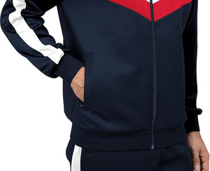 Ensemble de survêtement 2 pièces pour homme, veste zippée color block et pantalon de survêtement assorti avec bandes blanches - Product Image 4