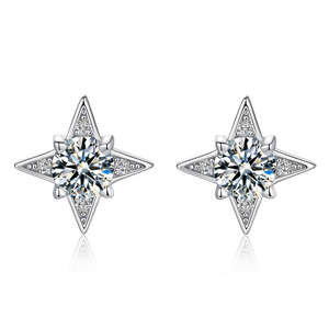 Pendientes vintage con forma de estrella de cuatro puntas, piedra central de moissanita de corte brillante de 0,50 CT, para mujer, plata de ley S925, regalo de boda - Product Image 1