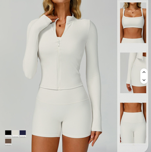 Ensemble de vêtements de sport de luxe pour femmes, 5 pièces, vente en gros : soutien-gorge de sport à dos croisé + veste de sport + short de sport + leggings de yoga - Product Image 5