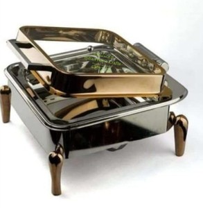 Stainless Steel Chafer Buffet <b>Server</b> Chafing Dish Gas Glass Lid Square <b>Food</b> Warmer Hotel Restaurant Banquet Indian Home Crafts - Product Image 1