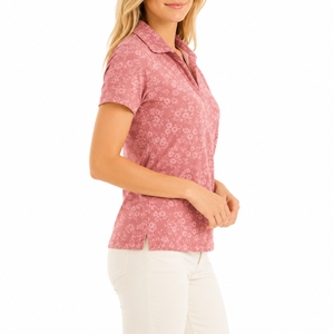 Polo pour femme à imprimé floral, élégant, confortable, respirant, tendance, vêtements d'été contemporains, style de vie féminin - Product Image 3