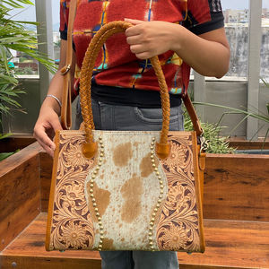 Factory New Fashion Hand Tooled Leather Tote Bag Large Capacity Genuine Cowhide Leather <b>Women's</b> Laptop <b>Briefcase</b> Messenger Bags - Product Image 4