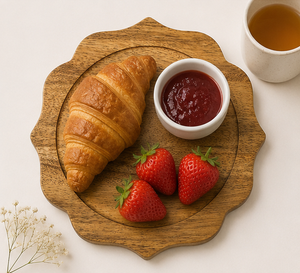 Assiette de présentation ronde en bois d'acacia avec bord festonné, écologique, faite à la main, pour hôtel (vente en gros) - Product Image 6