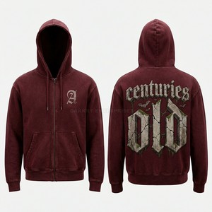 เสื้อฮู้ดซิปเต็มตัวแบบกำหนดเองสำหรับผู้ชาย ผ้าหนา ล้างสีแบบแอซิดวอช สตรีทแวร์ ลายกราฟิกอัลเคมิคอล ผ้าฟลีซแบบดิสเทรส เสื้อสเวตเชิ้ตซิป - Product Image 3