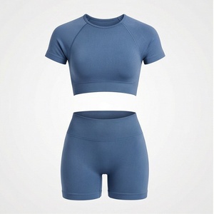 Ensemble de sport 2 pièces pour femme : T-shirt et pantalon de yoga, tenue de fitness, vêtements de sport, entraînement, exercice, tenue athlétique - Product Image 1