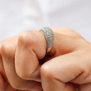 Round Brilliant Cut Pave Set Iced Out Moissanite Diamond Dome Signet Ring Multi <b>Row</b> Style Hip Hop Ring Sterling Silver Jewelry - Product Image 4