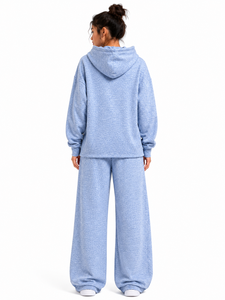 Ensemble de survêtement respirant et ample à capuche en polaire bleu clair, avec pantalon large et joggers personnalisés, pour automne-hiver - Product Image 2