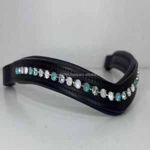 แฮนด์เมดสะดวกสบายสีเขียวสีฟ้าเทอร์ควอยซ์ Diamante คริสตัล Bling ฝังช่องที่ว่างเปล่าเบาะหนังสีดำม้าคิ้ววง - Product Image 2