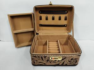 Boîte de rangement pour bijoux en cuir véritable vintage avec serrure à combinaison, étui de voyage, coffret cadeau sculpté à la main style western, grand format - Product Image 2