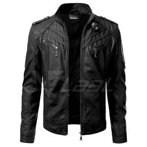 Veste d'hiver pour homme en cuir, design classique, doublure douce, finition durable, style moderne, pour un look tendance. - Product Image 3
