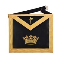 Tablier maçonnique formel Single Star Trader, motif couronne dorée et carré, brodé noir et or, accessoire de regalia de loge Quatre Saisons