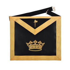 Delantal Masónico Formal Single Star Trader con Diseño de Corona Dorada y Cuadrado, Bordado en Negro y Dorado, Accesorio de Regalia para Logia Four Seasons - Product Image 1