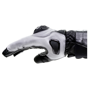 Gants de course moto professionnels en cuir blanc et noir avec protection rigide des articulations et compatibles écran tactile pour la conduite à moto - Product Image 2