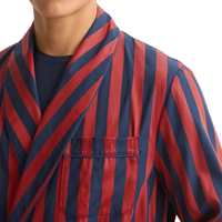 Conjunto de Pijama Casual a Rayas para Hombre, Manga Larga, Algodón Real, Calidad Premium, 240g, Lavable a Máquina, Azul Marino con Rayas Rojas