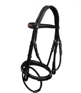 Brida de cuero para caballo con ceñidor frontal y costuras marrones, equipo de equitación TAK Equestrian HB1902 - Product Image 3