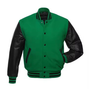 Hot Sale Customized Men's College Baseball Varsity <b>Jacket</b> Woolen Fabric Leather Sleeves Stand Collar Featuring Chenille Logo - Product Image 1