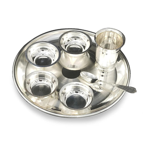 Ensemble de thali pour pooja en laiton pur avec finition brillante, 8 pièces, assiette rituelle indienne traditionnelle avec cuillère, bol et verre, en promotion - Product Image 4