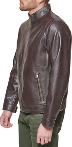 <b>Men</b> Genuine Leather Slim Vintage Custom Logo Stand Collar Zip-Up Bomber Style Quilted Lined <b>Summer</b> Waterproof Breathable - Product Image 2