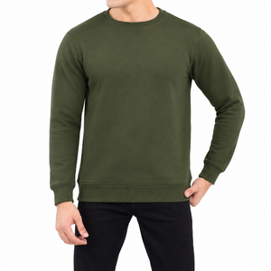 Pull à col rond pour homme, couleur olive unie, manches longues, tricoté en coton molletonné, anti-rides, vêtements d'hiver - Product Image 1
