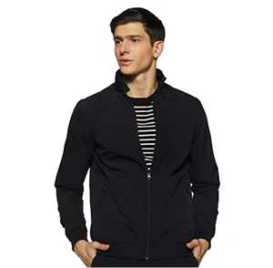 Blouson Bomber Noir Homme Col Montant Vintage Coupe-Vent Décontracté Printemps avec Fermeture Éclair et Logo - Product Image 4