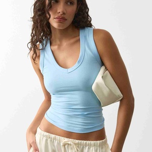 Camiseta sin Mangas de Jersey 100% Algodón, Color Sólido, Personalizada, de Alta Calidad, Cuello Redondo, Ajustada, Sexy, para Mujer - Product Image 1