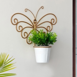 Jardinière murale en métal plaqué or de luxe avec pot blanc pour plantes vertes, pot à fleurs suspendu décoratif moderne - Product Image 2