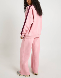 Luxury Women Fashion Side Stripe High Waist Sports Tracksuit <b>Waffle</b> Cotton Midweight Quick Dry Breathable O Neck Jogging Suit - Product Image 2