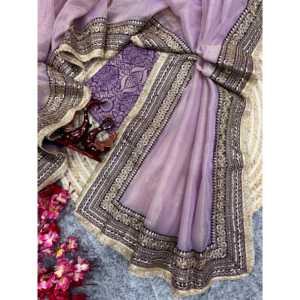 Saree ออกแบบกับลำดับและ dori เย็บปักถักร้อยทำงานชุดที่สง่างาม - Product Image 5