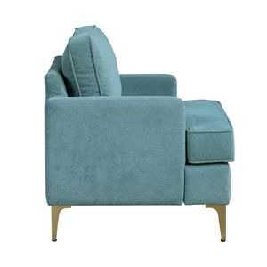 Poltrona Moderna Comfort in Ciniglia Color Pavone con Gambe in Metallo Dorato e Base in Compensato Resistente per Soggiorno - Product Image 6
