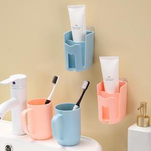 Plastic Portable Tooth Cup <b>Holder</b> Electric <b>Toothbrush</b> Storage Rack Punch-free Toilet Wall-mounted Multi-functional Clean - Product Image 1