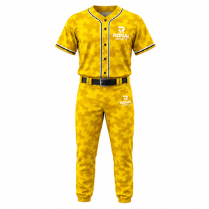 Conjunto de Uniforme de Béisbol para Hombre RONAL SPORTS, Estampado de Camuflaje Amarillo, Transpirable, de Poliéster, Jersey de Manga Corta y Pantalones - Product Image 1