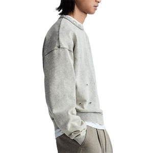 เสื้อสเวตเตอร์คอกลมของผู้ชายผ้าคอตตอน100% โอเวอร์ไซส์โอเวอร์ไซส์ผ้าซักลายกรดออกแบบได้ตามต้องการน้ำหนักมากสำหรับฤดูใบไม้ร่วง - Product Image 5