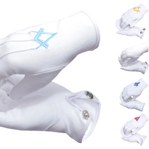 Gant de parade blanc en coton avec logo personnalisé, extensible, brodé, long, en polyester et nylon, pour festival ou cérémonie maçonnique - Product Image 6