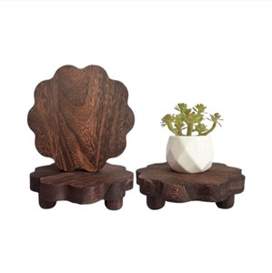Présentoir en bois noir festonné en forme de fleur, plateau surélevé pour pot de plante, bougie, décoration intérieure, vente en gros - Product Image 3
