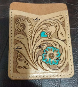Hot Sale Hand Tooled Carving Card Holders Stylish Multi Uses Western Leather <b>Purse</b> for Unisex - Product Image 2