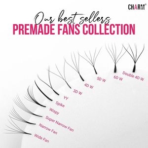Charmlash Extensions de cils préfabriquées en gros 4D et 5D 0.05, en éventail, avec emballage personnalisable, tige moyenne, thermosoudées - Product Image 6