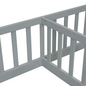 Cama Doble para Dormitorio, Color Gris, Sin Puerta, con Barandas de Seguridad - Product Image 5