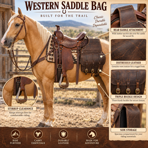 Superior Leather Horse Saddle Bag | Western Equestrian Side Storage Pouch Secure <b>Straps</b> <b>Buckles</b> Trail Riding Ranch Work Tack Kit - Product Image 5