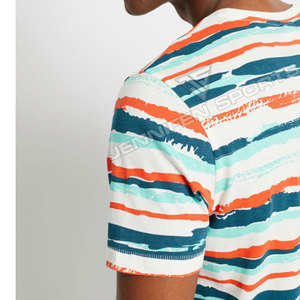 Camiseta de Manga Corta con Estampado de Rayas Multicolores de Moda Urbana para Hombre, Corte Regular, 240 GSM, 100% Algodón, Transpirable, de Secado Rápido - Product Image 5