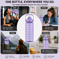 Bouteille d'eau de 2000 ml avec marqueur de temps et paille, rappel d'hydratation motivant, anti-fuite, sans BPA, écologique, design classique pour le camping