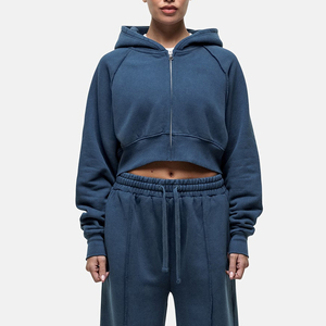 Sudadera con capucha para mujer, estilo crop top, lisa, con cremallera, a la moda, para gimnasio, precio al por mayor, OEM. - Product Image 5