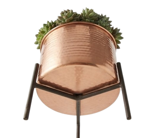 Pot de fleurs métallique plaqué cuivre le plus vendu pour la décoration intérieure du jardin et du salon, avec support - Product Image 2