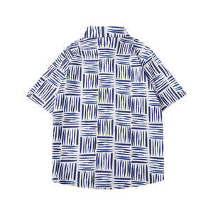 Men's Summer Cotton Shirt <b>Set</b> Geometric Print Short Sleeve Casual Wear Blue White Patterned Turn-down Collar - Product Image 6