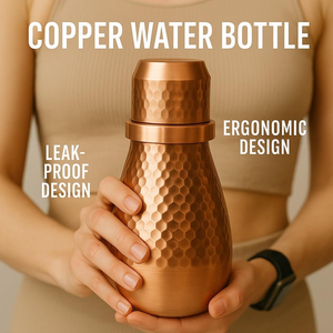 Handmade Pure Copper Water Bottle with Copper Tumbler Traditional Ayurvedic Drinking Water <b>Storage</b> Set for Home and Travel - Product Image 5