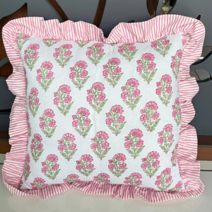 Ruffle <b>Throw</b> Pillow Covers Block Print Farmhouse Floral Hidden Zipper Boho Pillow Case or Cute <b>Outdoor</b> Pillow Case - Product Image 1