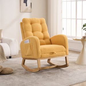 Fauteuil à bascule LY 5104 avec accent jaune, dossier haut, pieds en bois de caoutchouc, 26,77D x 38,36L x 39H pour chambre et salon - Product Image 1