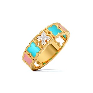 Anillo de Lujo con Trébol Esmaltado y Diamantes Naturales en Plata de Ley 925 Chapada en Oro para Mujer - Product Image 2