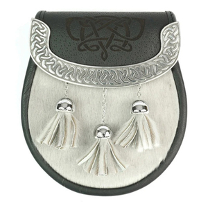 GNG IMPEX Sporran écossais pour kilt - Cuir noir et crin de cheval, 3 pompons, badge chardon, style décontracté, toutes saisons - Product Image 3
