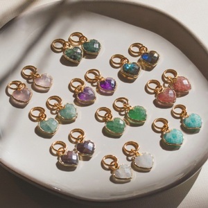 Dyed Emerald Heart Gemstone Gold Electroplated Charms with Bail For Making Earrings - DIY Fashion Tiny Heart Jewelry - Product Image 2