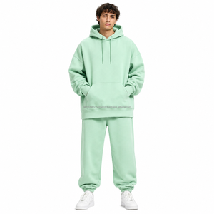 Ensemble de survêtement à capuche vert menthe uni pour homme, 100 % coton French Terry, tenue décontractée pour le jogging, vêtements d'automne pour hommes - Product Image 3